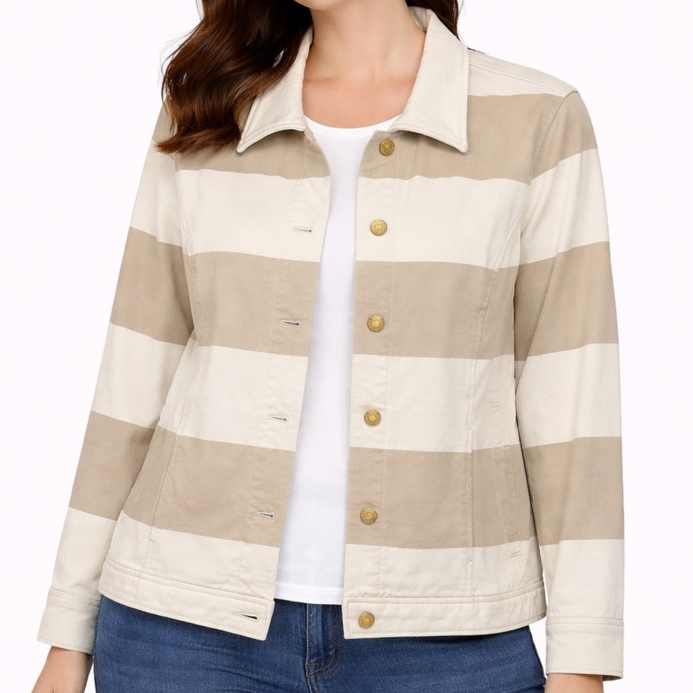 Isaac Mizrahi Live Tan / Cream Striped Jacket